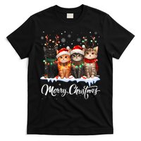 Merry Christmas Cat Christmas Light Reindeer Santa Christmas T-Shirt