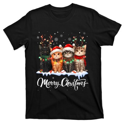 Merry Christmas Cat Christmas Light Reindeer Santa Christmas T-Shirt