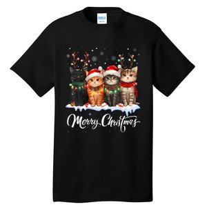 Merry Christmas Cat Christmas Light Reindeer Santa Christmas Tall T-Shirt