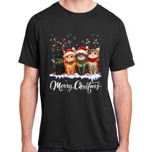 Merry Christmas Cat Christmas Light Reindeer Santa Christmas Adult ChromaSoft Performance T-Shirt