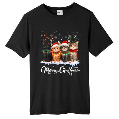 Merry Christmas Cat Christmas Light Reindeer Santa Christmas Tall Fusion ChromaSoft Performance T-Shirt