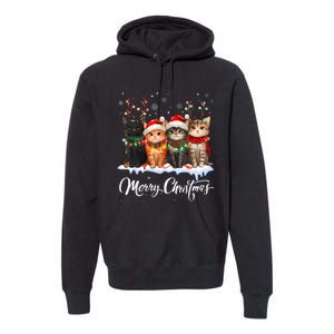 Merry Christmas Cat Christmas Light Reindeer Santa Christmas Premium Hoodie