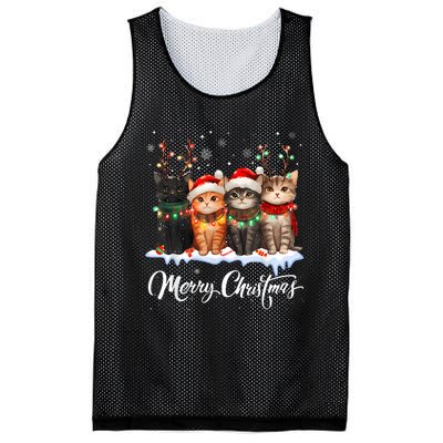 Merry Christmas Cat Christmas Light Reindeer Santa Christmas Mesh Reversible Basketball Jersey Tank