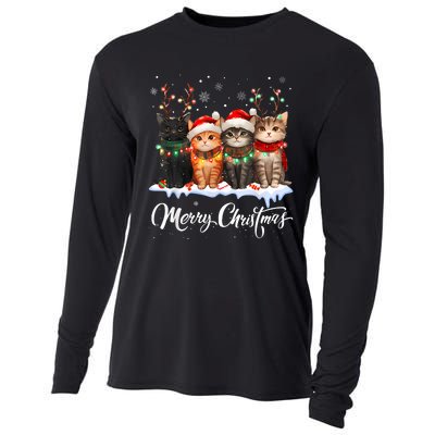 Merry Christmas Cat Christmas Light Reindeer Santa Christmas Cooling Performance Long Sleeve Crew