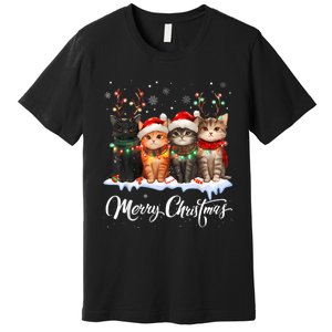 Merry Christmas Cat Christmas Light Reindeer Santa Christmas Premium T-Shirt