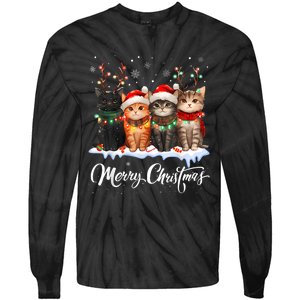 Merry Christmas Cat Christmas Light Reindeer Santa Christmas Tie-Dye Long Sleeve Shirt