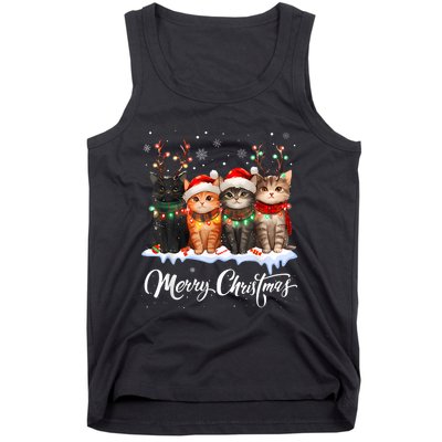 Merry Christmas Cat Christmas Light Reindeer Santa Christmas Tank Top