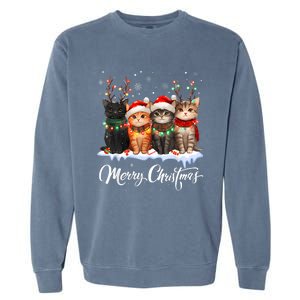 Merry Christmas Cat Christmas Light Reindeer Santa Christmas Garment-Dyed Sweatshirt