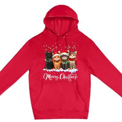 Merry Christmas Cat Christmas Light Reindeer Santa Christmas Premium Pullover Hoodie