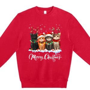 Merry Christmas Cat Christmas Light Reindeer Santa Christmas Premium Crewneck Sweatshirt