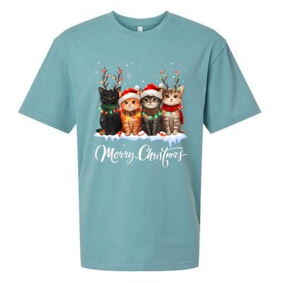 Merry Christmas Cat Christmas Light Reindeer Santa Christmas Sueded Cloud Jersey T-Shirt