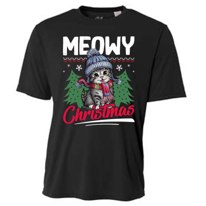 Meowy Christmas Cute Gift Cooling Performance Crew T-Shirt