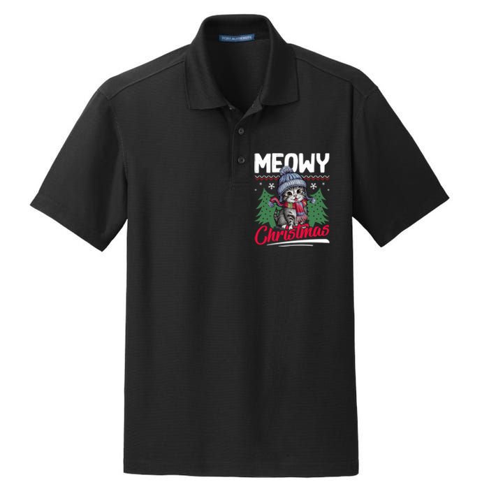 Meowy Christmas Cute Gift Dry Zone Grid Polo