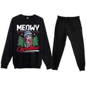 Meowy Christmas Cute Gift Premium Crewneck Sweatsuit Set