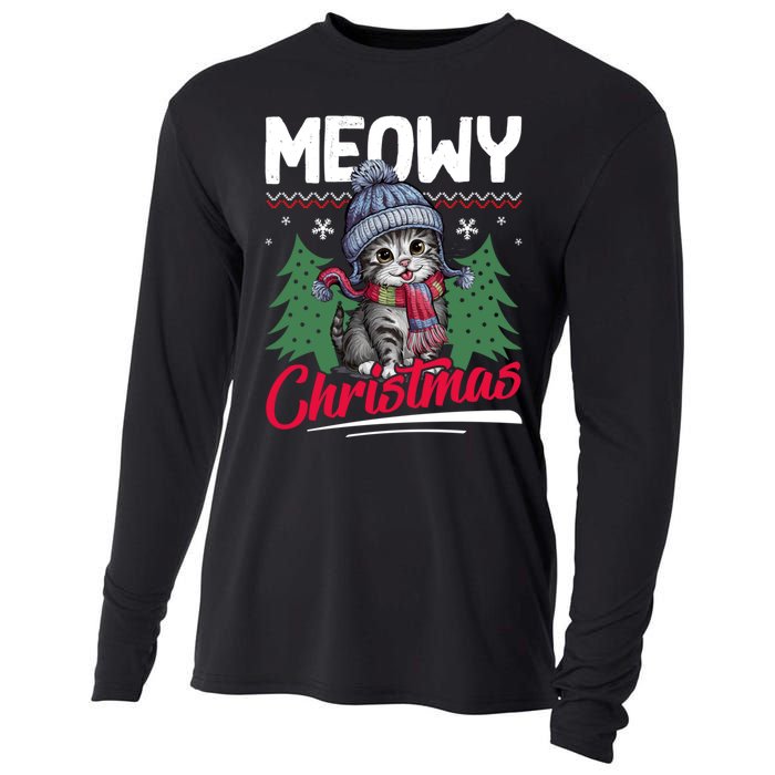 Meowy Christmas Cute Gift Cooling Performance Long Sleeve Crew