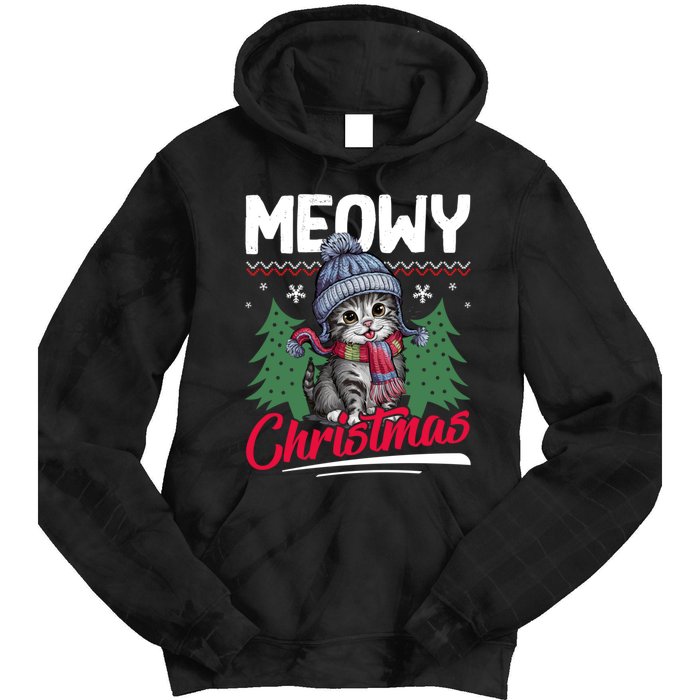 Meowy Christmas Cute Gift Tie Dye Hoodie