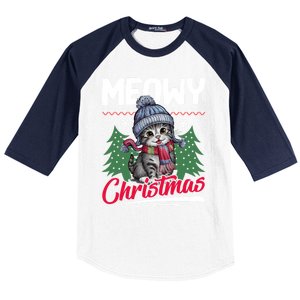 Meowy Christmas Cute Gift Baseball Sleeve Shirt