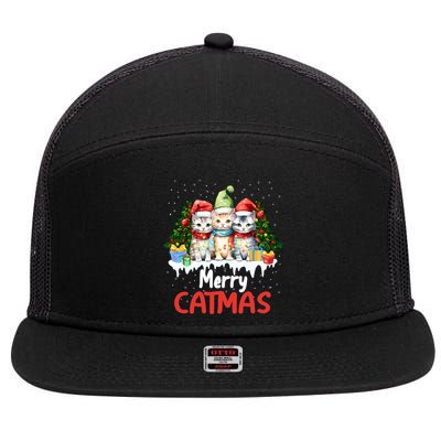 Merry Catmas Christmas Festive Feline Fun Cat Tees Gift 7 Panel Mesh Trucker Snapback Hat