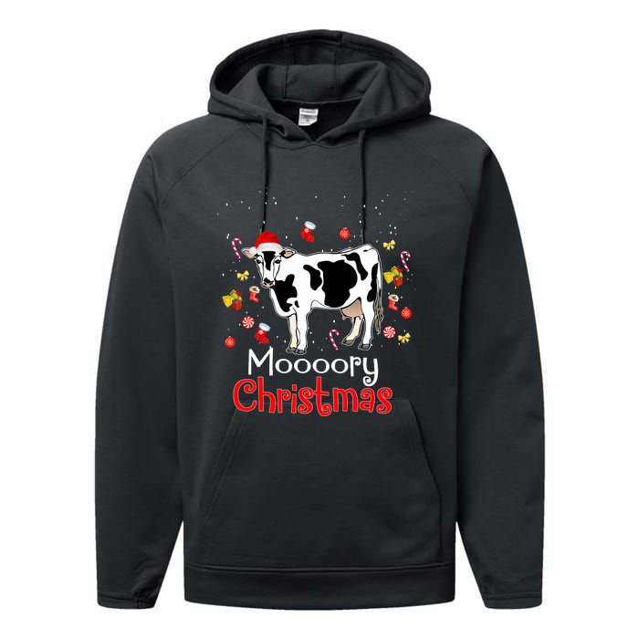 Moooory Christmas Cow Christmas Funny Santa Cow Xmas Performance Fleece Hoodie