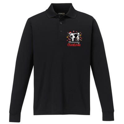 Moooory Christmas Cow Christmas Funny Santa Cow Xmas Performance Long Sleeve Polo