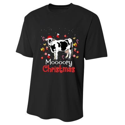 Moooory Christmas Cow Christmas Funny Santa Cow Xmas Performance Sprint T-Shirt