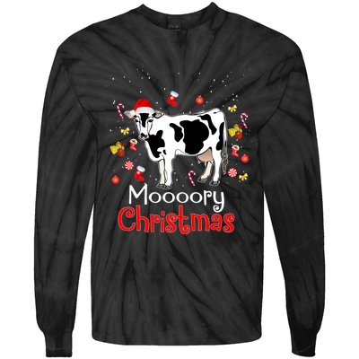 Moooory Christmas Cow Christmas Funny Santa Cow Xmas Tie-Dye Long Sleeve Shirt