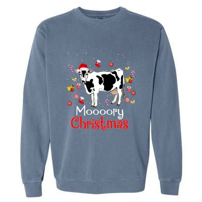 Moooory Christmas Cow Christmas Funny Santa Cow Xmas Garment-Dyed Sweatshirt