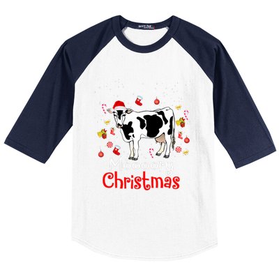 Moooory Christmas Cow Christmas Funny Santa Cow Xmas Baseball Sleeve Shirt