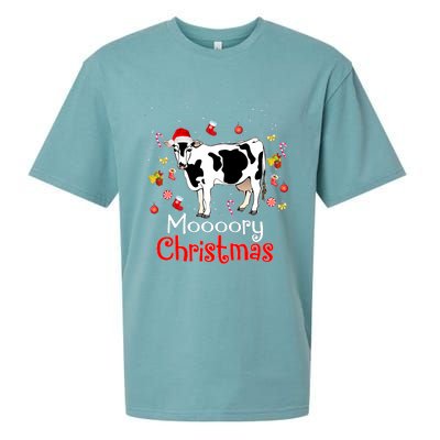 Moooory Christmas Cow Christmas Funny Santa Cow Xmas Sueded Cloud Jersey T-Shirt