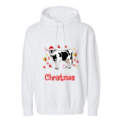 Moooory Christmas Cow Christmas Funny Santa Cow Xmas Garment-Dyed Fleece Hoodie