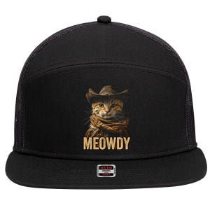 Meowdy Cowboy Cat Country Western Funny Cat 7 Panel Mesh Trucker Snapback Hat