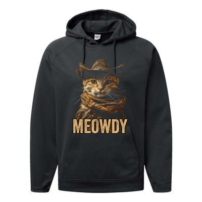 Meowdy Cowboy Cat Country Western Funny Cat Performance Fleece Hoodie