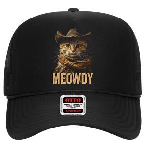 Meowdy Cowboy Cat Country Western Funny Cat High Crown Mesh Back Trucker Hat