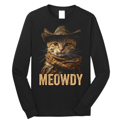 Meowdy Cowboy Cat Country Western Funny Cat Long Sleeve Shirt