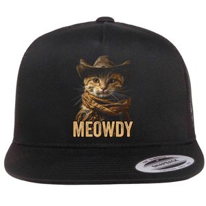 Meowdy Cowboy Cat Country Western Funny Cat Flat Bill Trucker Hat