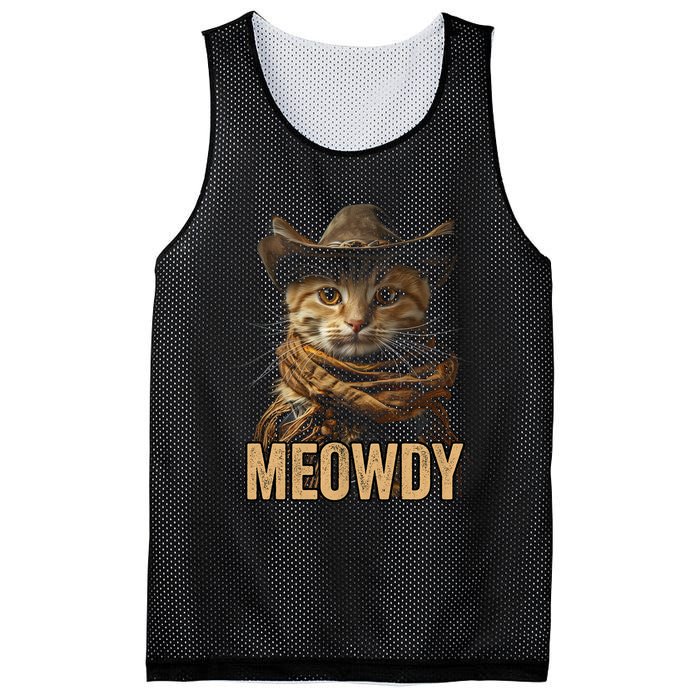 Meowdy Cowboy Cat Country Western Funny Cat Mesh Reversible Basketball Jersey Tank