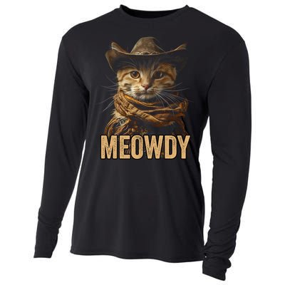 Meowdy Cowboy Cat Country Western Funny Cat Cooling Performance Long Sleeve Crew