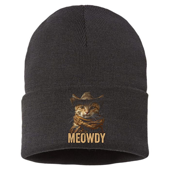 Meowdy Cowboy Cat Country Western Funny Cat Sustainable Knit Beanie