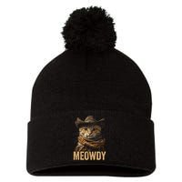 Meowdy Cowboy Cat Country Western Funny Cat Pom Pom 12in Knit Beanie