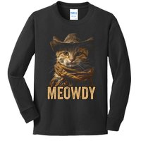 Meowdy Cowboy Cat Country Western Funny Cat Kids Long Sleeve Shirt