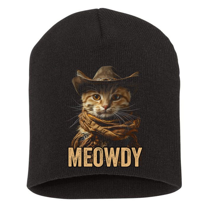 Meowdy Cowboy Cat Country Western Funny Cat Short Acrylic Beanie