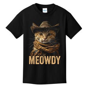 Meowdy Cowboy Cat Country Western Funny Cat Kids T-Shirt