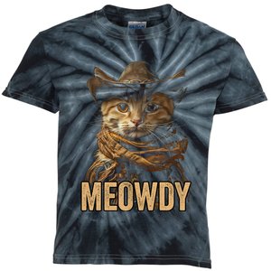 Meowdy Cowboy Cat Country Western Funny Cat Kids Tie-Dye T-Shirt