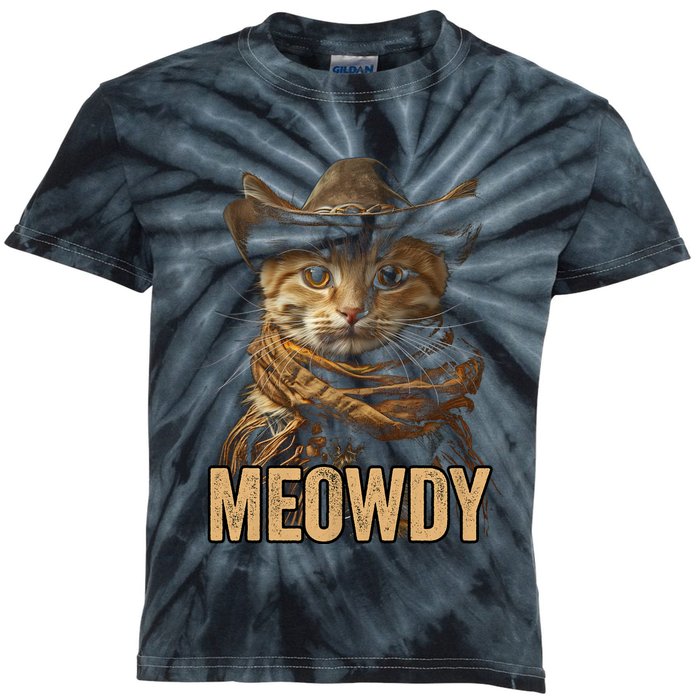 Meowdy Cowboy Cat Country Western Funny Cat Kids Tie-Dye T-Shirt