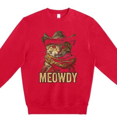 Meowdy Cowboy Cat Country Western Funny Cat Premium Crewneck Sweatshirt