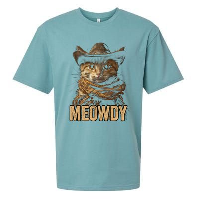 Meowdy Cowboy Cat Country Western Funny Cat Sueded Cloud Jersey T-Shirt