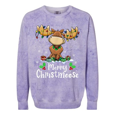 Merry Christmoose Christmas Moose Xmas Lights Colorblast Crewneck Sweatshirt