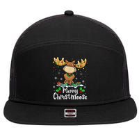 Merry Christmoose Christmas Moose Xmas Lights 7 Panel Mesh Trucker Snapback Hat