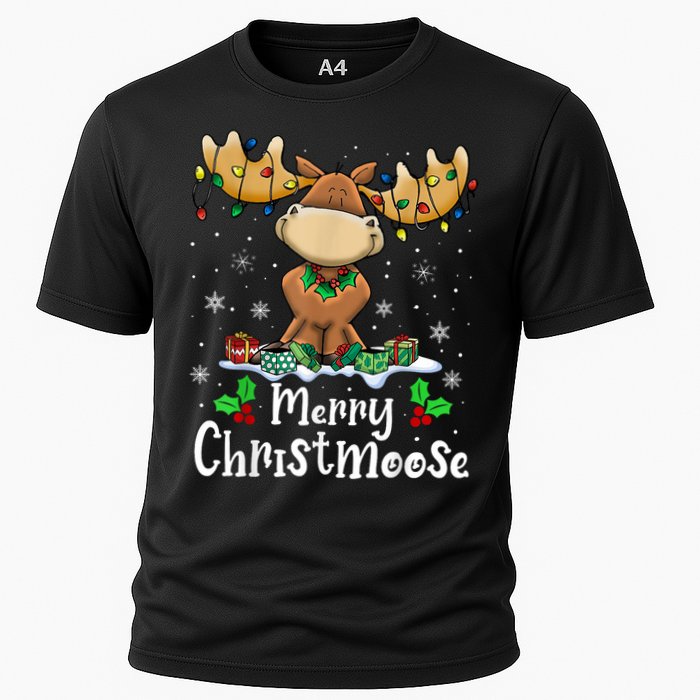 Merry Christmoose Christmas Moose Xmas Lights Cooling Performance Crew T-Shirt