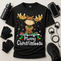 Merry Christmoose Christmas Moose Xmas Lights Cooling Performance Crew T-Shirt